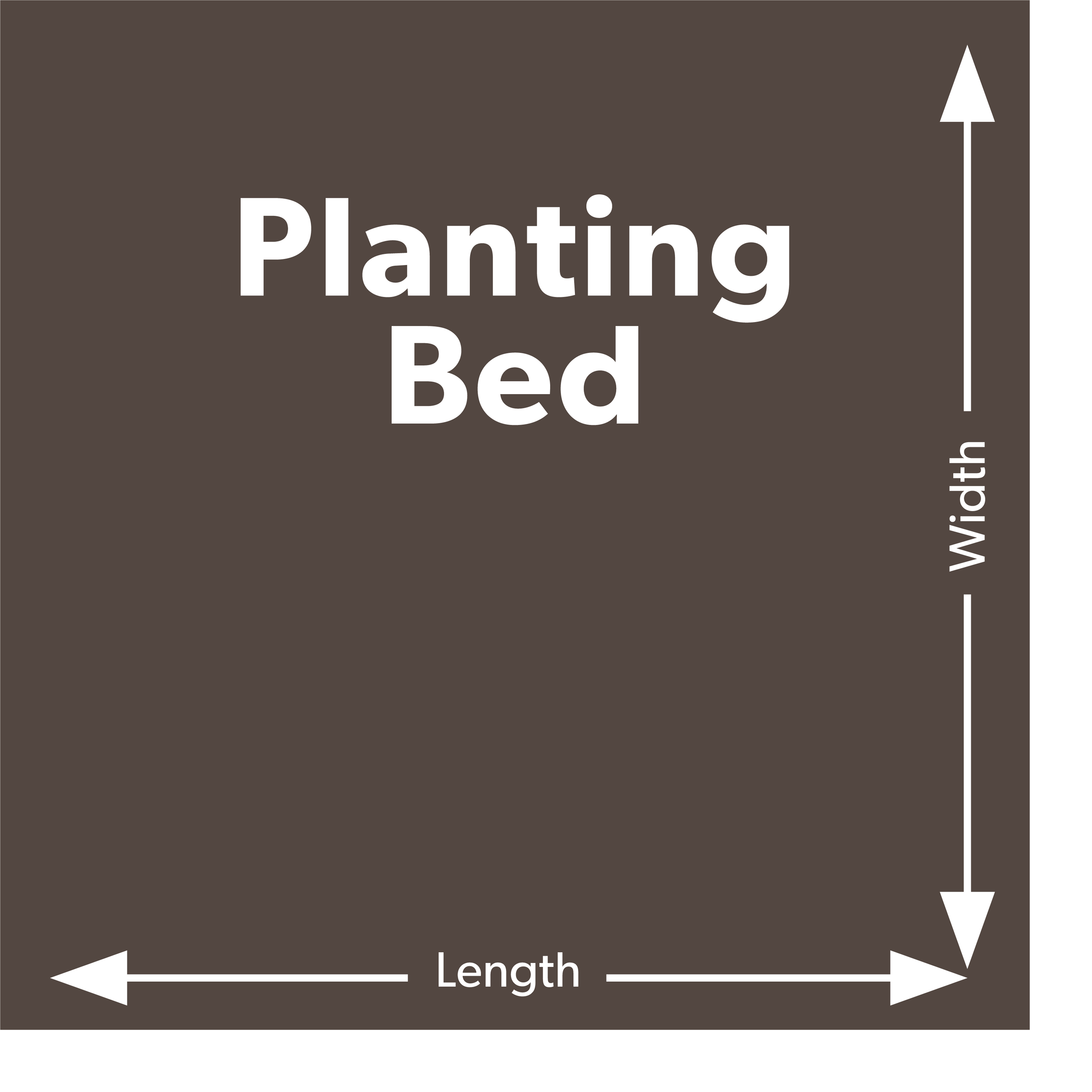 Diagram of a rectangular mulch area showing length and width